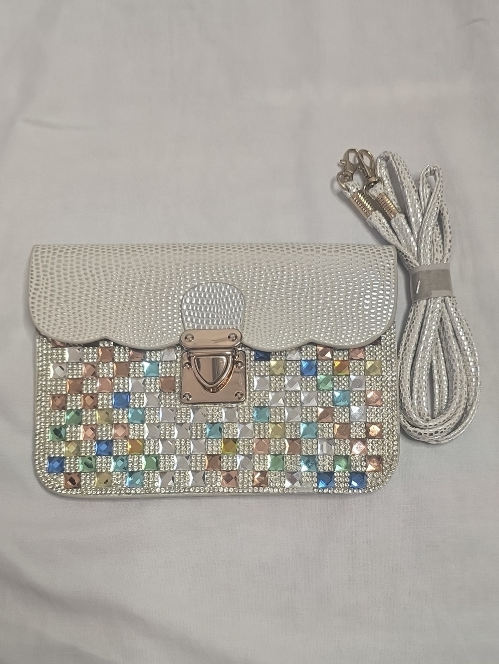 Silver Multicolor Studded Crossbody Bag - Women's Shoulder Bag NWOT